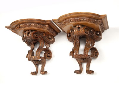 Lot 714 - A pair of Victorian style wooden wall brackets