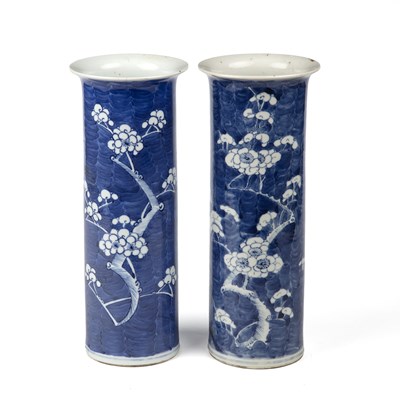 Lot 617 - A near pair of 19th century Chinese blue and white prunus blossom vases