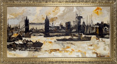Lot 169 - British School Busy Thames Scene at Sunset,...