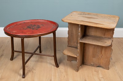 Lot 633 - A Scandinavian occasional table together with a Scandinavian toleware tray and later stand