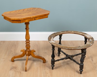 Lot 634 - A Swedish satin birch occasional table and a globe stand