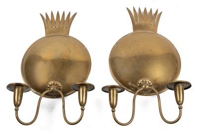 Lot 1092 - A pair of 20th century Scandinavian brass wall sconces