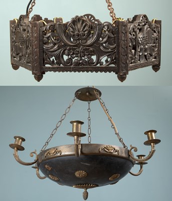 Lot 635 - An early 20th century Scandinavian hanging light fitting of Neoclassical design