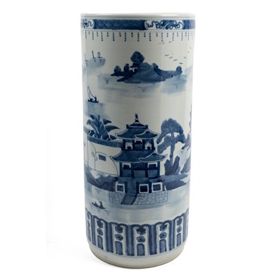 Lot 637 - A Chinese blue and white porcelain cylindrical stick stand