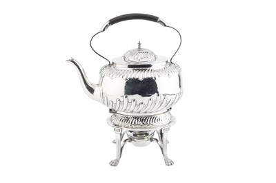 Lot 775 - A late Victorian silver tea kettle on stand,...