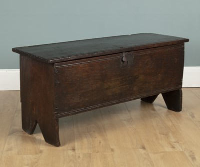 Lot 644 - An antique six-plank oak chest or coffer