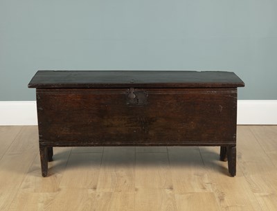 Lot 644 - An antique six-plank oak chest or coffer