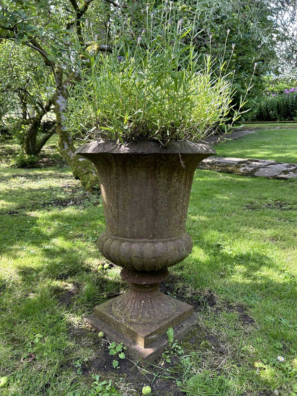 Lot 1350 - An old cast iron urn