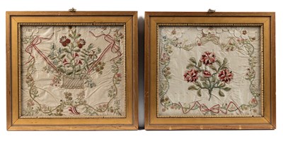 Lot 434 - Two small Queen Anne or early Georgian embroidered panels of flowers