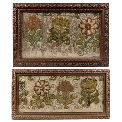 Lot 435 - Two late 16th or early 17th century Elizabethan needlework panels