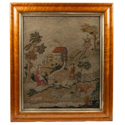 Lot 436 - A Berlin woolwork of a country view