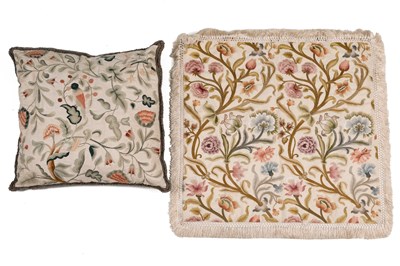 Lot 441 - A crewelwork cushion and a contemporary crewelwork panel