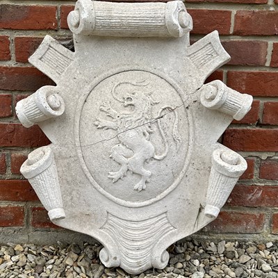 Lot 1345 - A cast reconstituted stone armorial shield