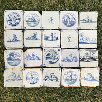 Lot 1443 - A collection of twenty antique blue and white Delft tiles