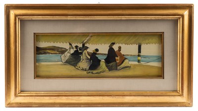 Lot 1086 - A decorative picture of figures on a beach