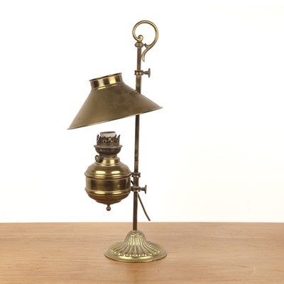 Lot 308 - Brass adjustable student's lamp with a reeded...