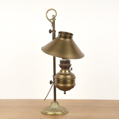 Lot 308 - Brass adjustable student's lamp with a reeded...