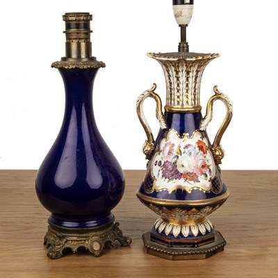 Lot 309 - Blue Coalport-style porcelain table lamp 19th...