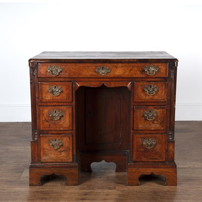 Lot 86 - Walnut kneehole desk Queen Anne, crossbanded...