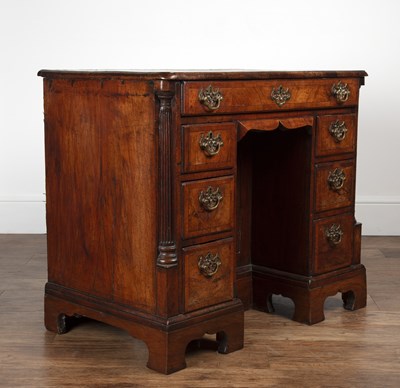 Lot 86 - Walnut kneehole desk Queen Anne, crossbanded...