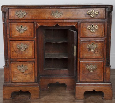 Lot 86 - Walnut kneehole desk Queen Anne, crossbanded...