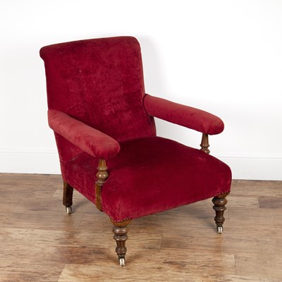 Lot 79 - Red velvet upholstered library chair 19th...