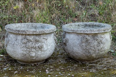 Lot 1440 - A pair of rose decorated garden planters