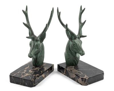 Lot 1140 - A pair of spelter stag bookends