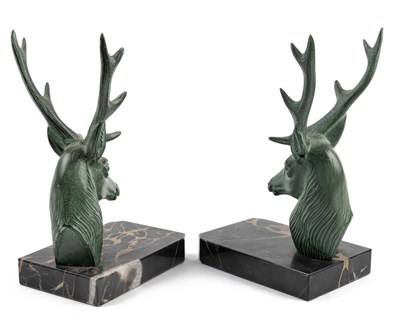 Lot 1140 - A pair of spelter stag bookends