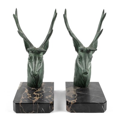 Lot 1140 - A pair of spelter stag bookends