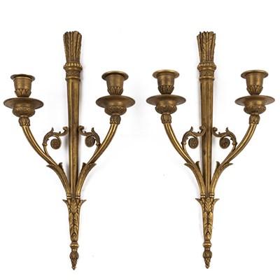 Lot 654 - A pair of Empire style ormolu twin-branch wall brackets