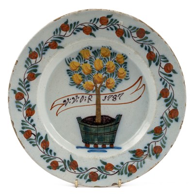 Lot 656 - An 18th century polychrome Delft dish