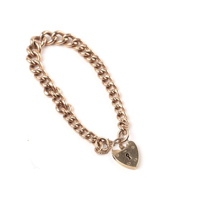 Lot 226 - 9ct gold gate bracelet with heart padlock...