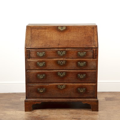 Lot 54 - Oak bureau George III, with fitted interior...