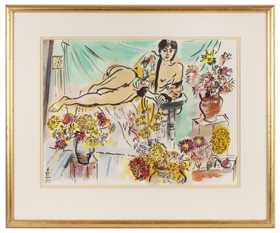 Lot 34 - Edward Piper (1938-1990) Nude with Flowers,...