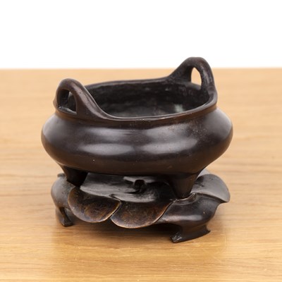 Lot 329 - Bronze censer on a bronze stand Chinese,...