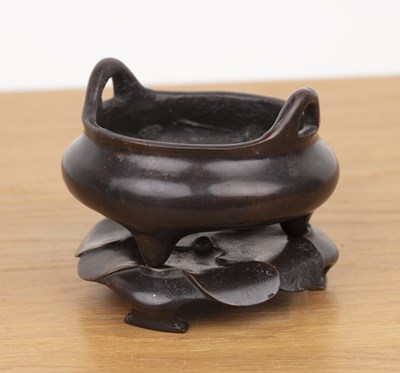 Lot 329 - Bronze censer on a bronze stand Chinese,...