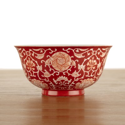 Lot 44 - Iron red painted porcelain bowl Chinese,...