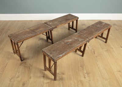 Lot 1442 - A pair of folding wooden benches