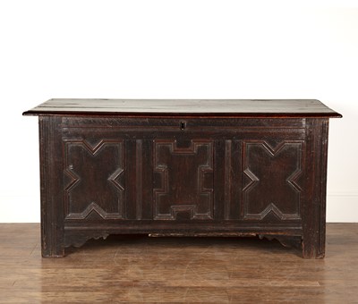 Lot 59 - Oak coffer 18th Century, hinged lid over a...