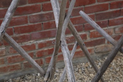 Lot 1428 - A pair of rustic tripod plant supports