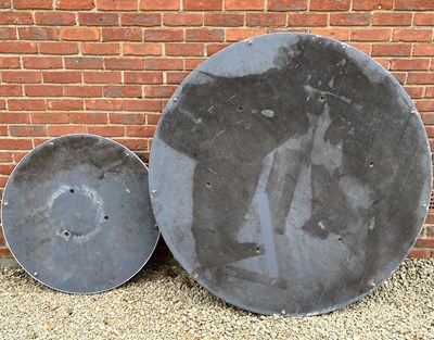 Lot 1374 - Two circular zinc-covered table tops