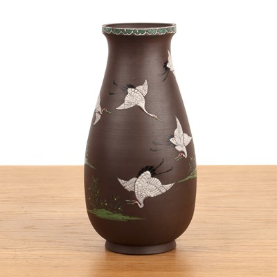 Lot 107 - Yixing vase Chinese painted with storks in...