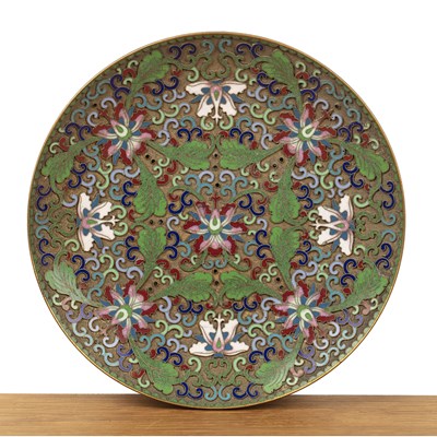 Lot 389 - Champleve and cloisonne enamel plate Chinese...