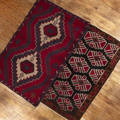 Lot 31 - Small Bordjalou rug deep red ground, with...