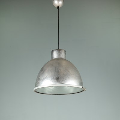 Lot 1005 - A spun aluminium and glass hanging light fitting