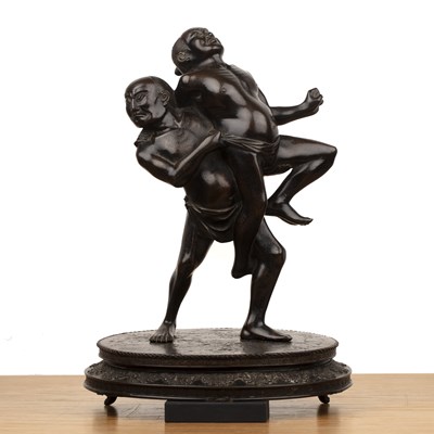 Lot 472 - Bronze model of two Sumo wrestlers Japanese,...