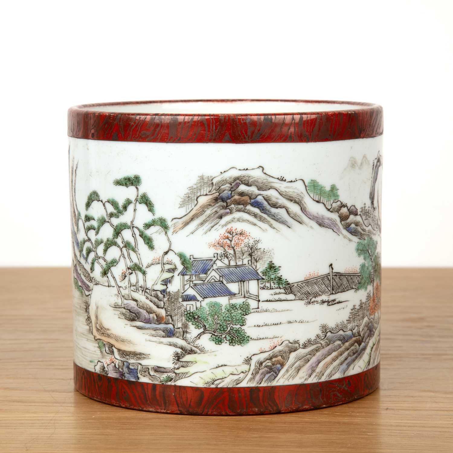 Lot 289 - Landscape scene large brush pot Chinese, early...