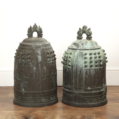 Lot 444 - Near pair of large temple bells Japanese, 19th...