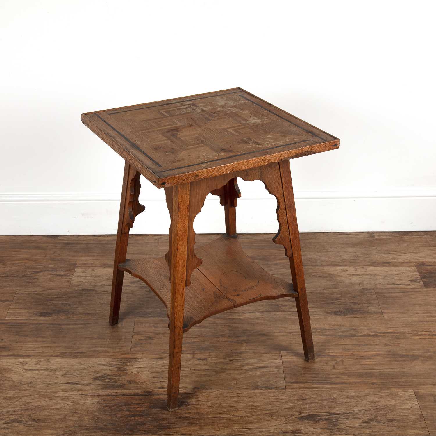 Lot 66 - Parquetry inlaid oak table Aesthetic movement,...